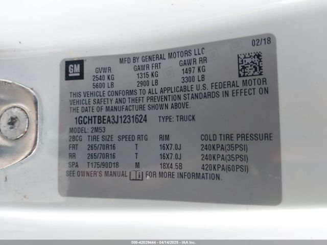 1GCHTBEA3J1231624 Chevrolet Colorado Wt