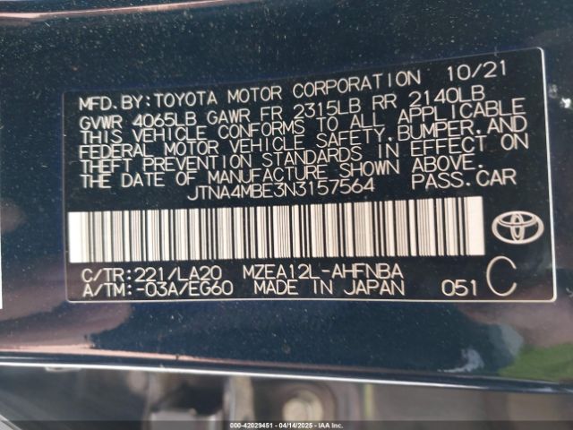 JTNA4MBE3N3157564 Toyota Corolla Xse