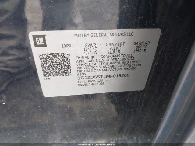 1G1ZD5ST4MF018366 Chevrolet Malibu Fwd Lt