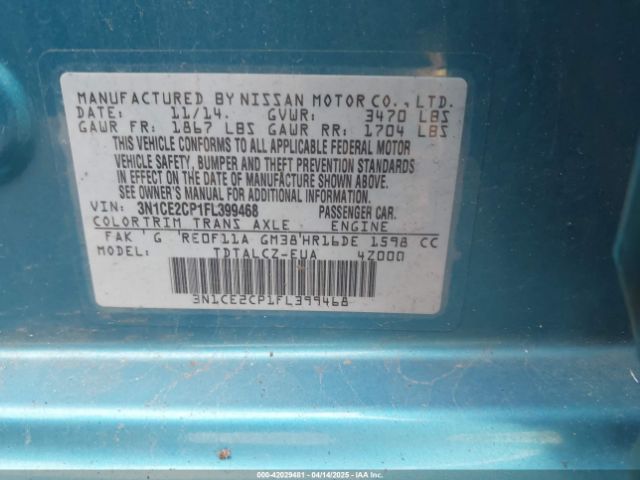 3N1CE2CP1FL399468 Nissan Versa Note S Plus