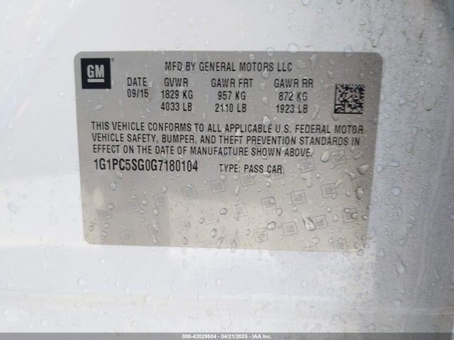 1G1PC5SG0G7180104 Chevrolet Cruze Limited Ls Auto