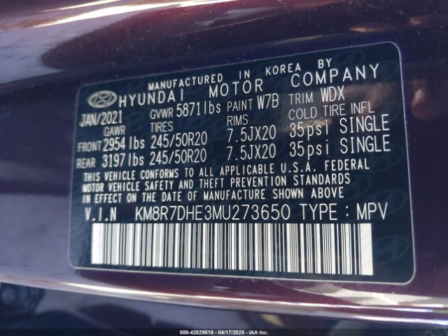 KM8R7DHE3MU273650 Hyundai Palisade Calligraphy