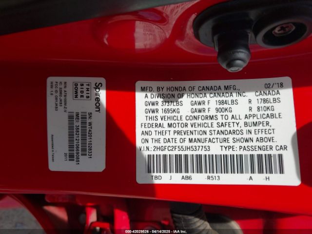 2HGFC2F55JH537753 Honda Civic Lx