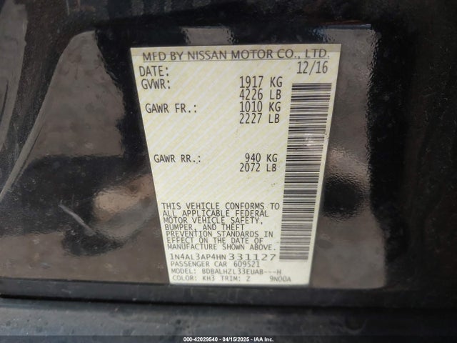 1N4AL3AP4HN331127 Nissan Altima 2.5 Sr