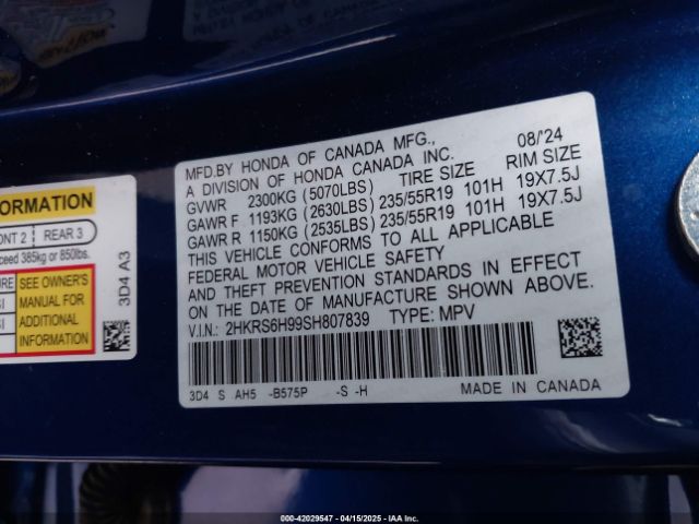 2HKRS6H99SH807839 Honda Cr-v Hybrid Sport Touring