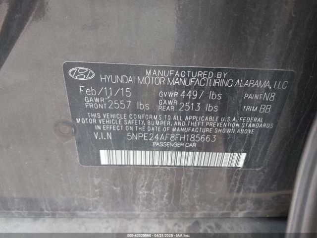 5NPE24AF8FH185663 Hyundai SONATA SE