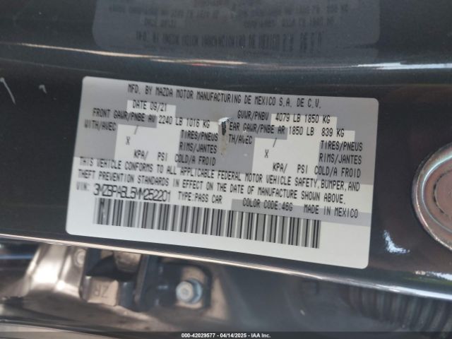 3MZBPABL5MM252201 Mazda Mazda3 Select