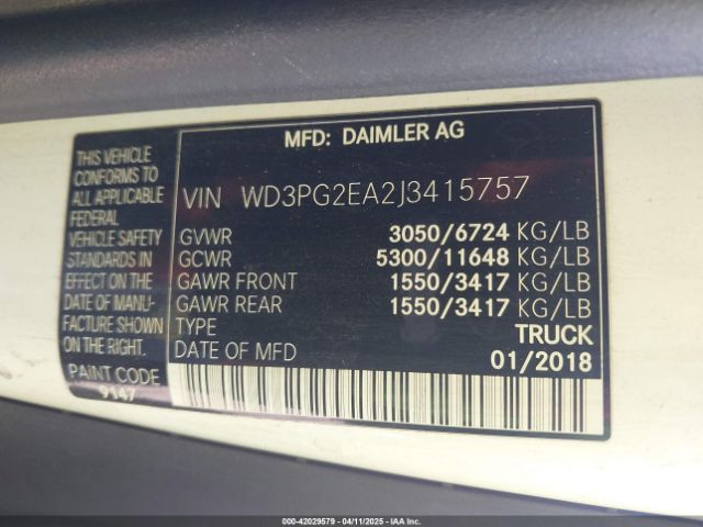 WD3PG2EA2J3415757 Mercedes-Benz Metris