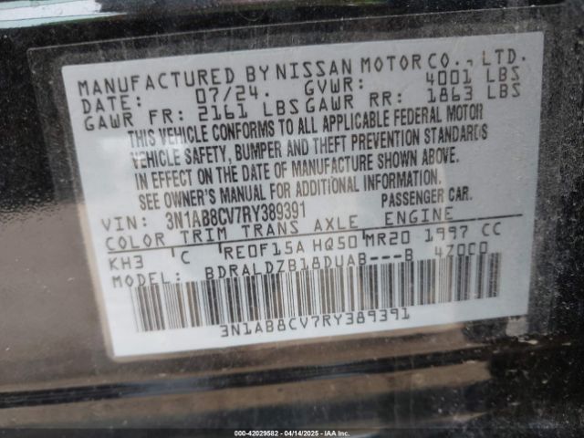 3N1AB8CV7RY389391 Nissan Sentra Sv Xtronic Cvt