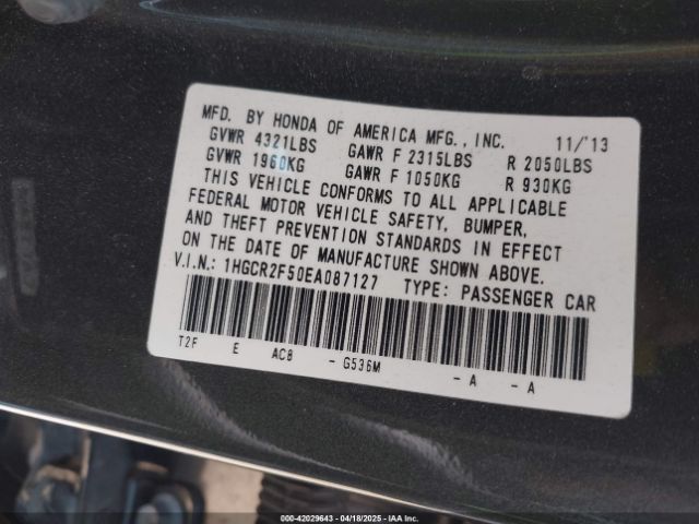 1HGCR2F50EA087127 Honda Accord Sport