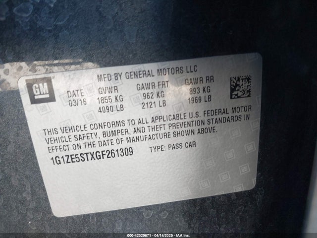 1G1ZE5STXGF261309 Chevrolet MALIBU 1LT
