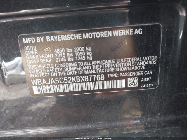 2019 BMW 530I WBAJA5C52KBX87768 Photo 8