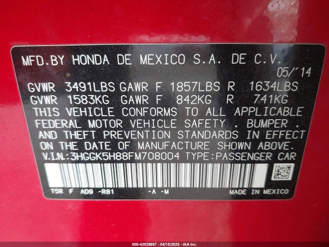 3HGGK5H88FM708004 Honda Fit Ex/ex-l
