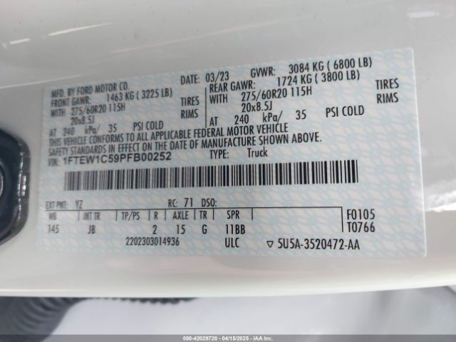 1FTEW1C59PFB00252 Ford F-150 Xl
