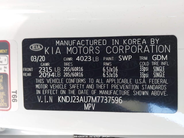 KNDJ23AU7M7737596 KIA SOUL LX