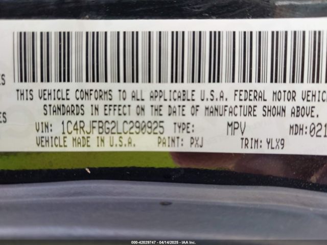 1C4RJFBG2LC290925 Jeep Grand Cherokee Limited X 4x4
