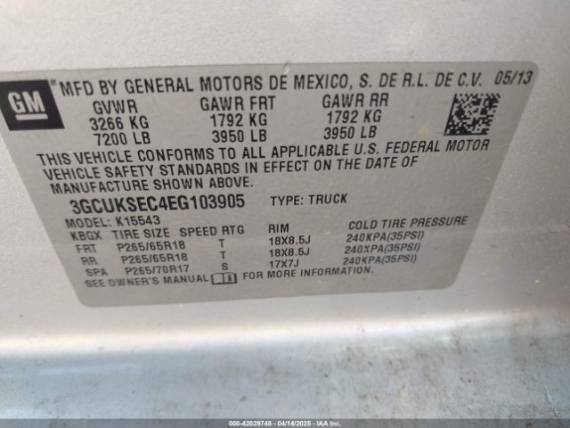 3GCUKSEC4EG103905 Chevrolet Silverado 1500 2lz