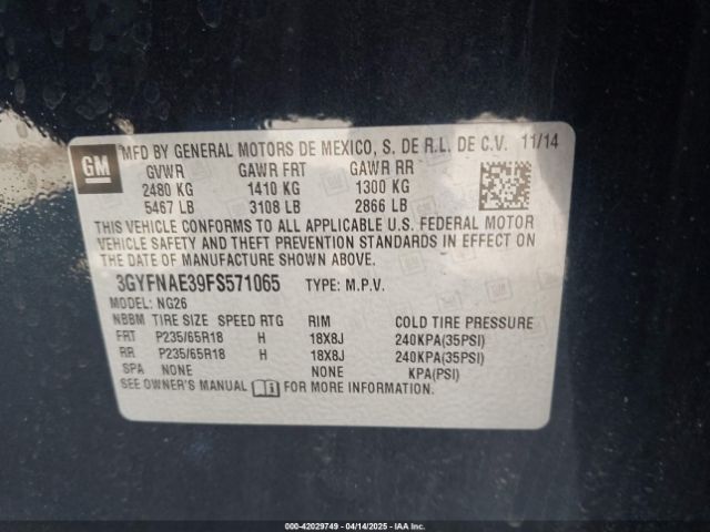 3GYFNAE39FS571065 Cadillac Srx Standard