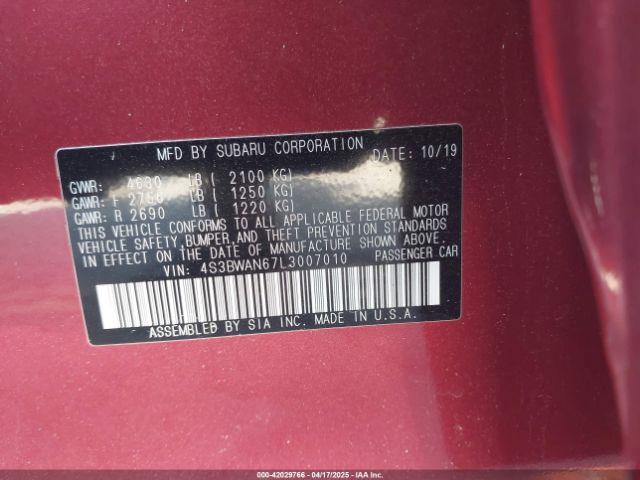 4S3BWAN67L3007010 Subaru Legacy Limited