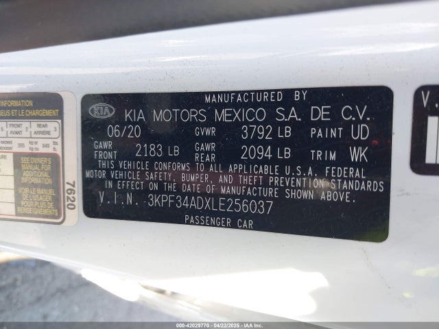 3KPF34ADXLE256037 KIA Forte Gt-line