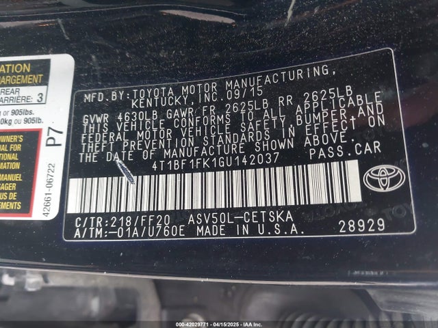 4T1BF1FK1GU142037 Toyota CAMRY SE