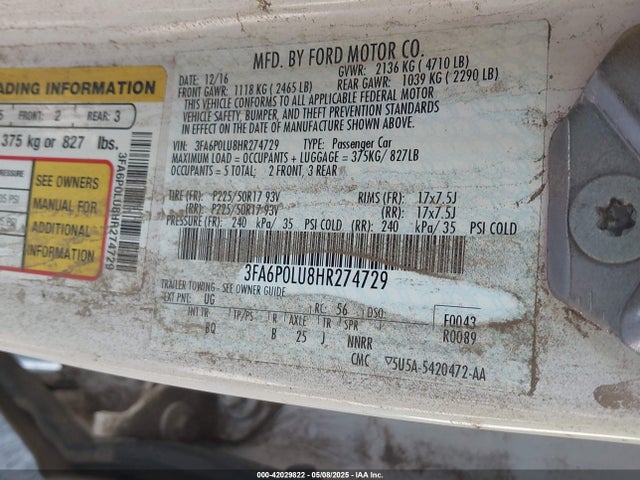 Ford 2.0l 4v atk hev 2017 3FA6P0LU8HR274729 Image 9