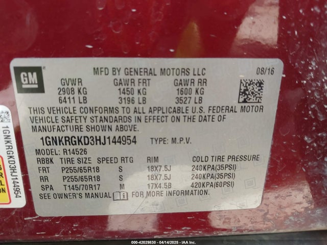 1GNKRGKD3HJ144954 Chevrolet Traverse 1lt