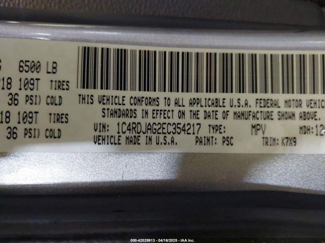 1C4RDJAG2EC354217 Dodge Durango Sxt