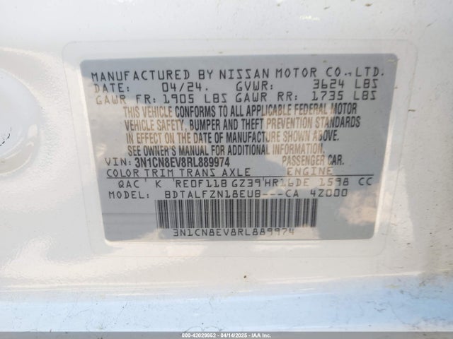 3N1CN8EV8RL889974 Nissan Versa 1.6 Sv