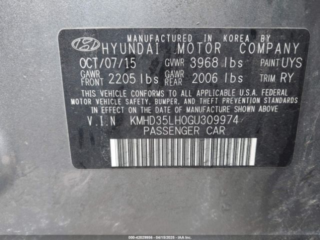 KMHD35LH0GU309974 Hyundai ELANTRA GT