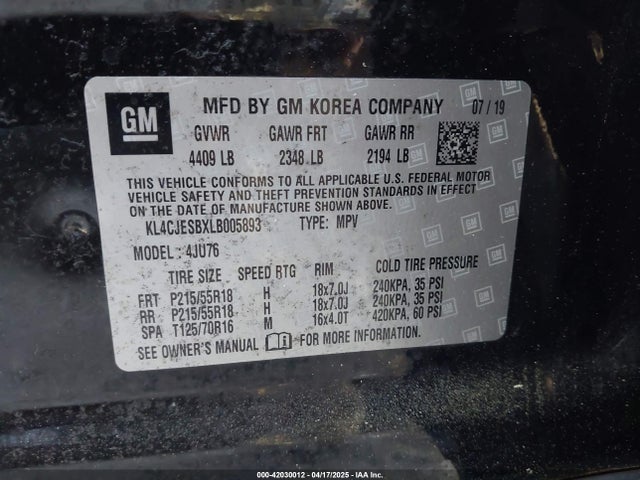 KL4CJESBXLB005893 Buick Encore Awd Preferred