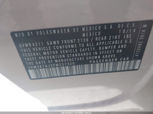 3VW2K7AJ3FM227320 Volkswagen Jetta 2.0l S