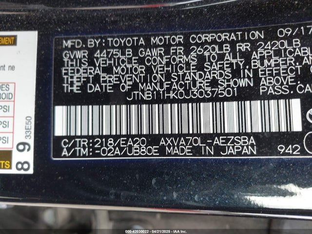 JTNB11HK0J3037501 Toyota CAMRY SE