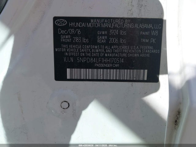 5NPD84LF1HH170514 Hyundai ELANTRA SE