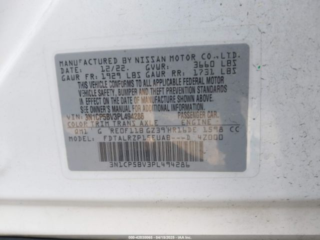 3N1CP5BV3PL494286 Nissan Kicks S Xtronic Cvt