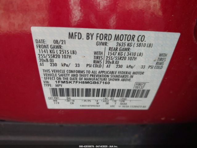 1FMSK7FH8MGB67160 Ford Explorer Limited