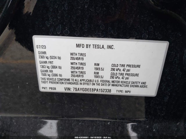 7SAYGDEE8PA152338 Tesla Model Y Awd/long Range Dual Motor All-wheel Drive