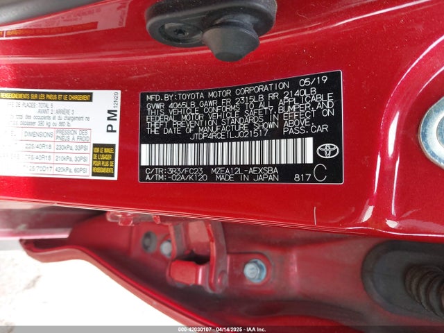 JTDP4RCE1LJ021517 Toyota COROLLA SE