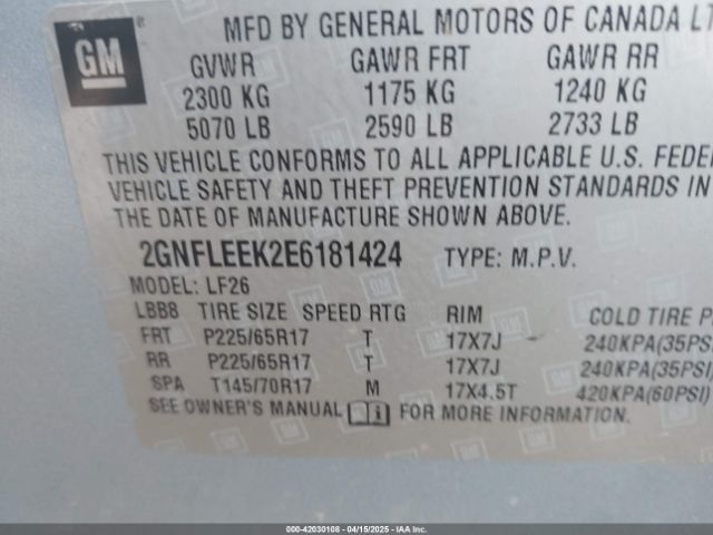 2GNFLEEK2E6181424 Chevrolet EQUINOX LS