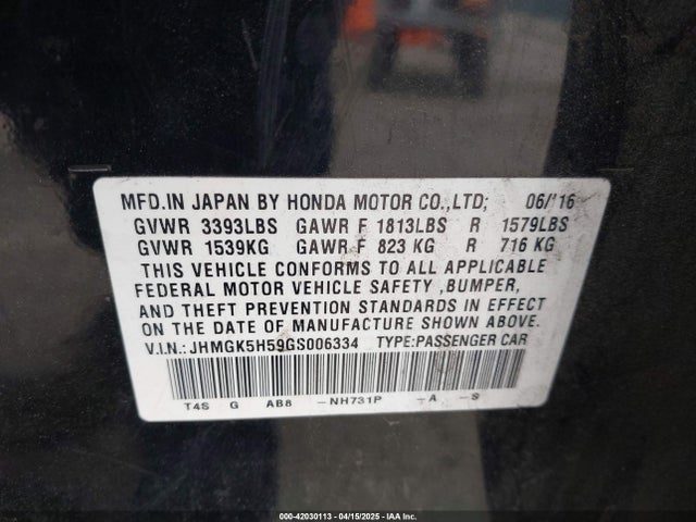 JHMGK5H59GS006334 Honda l15b1