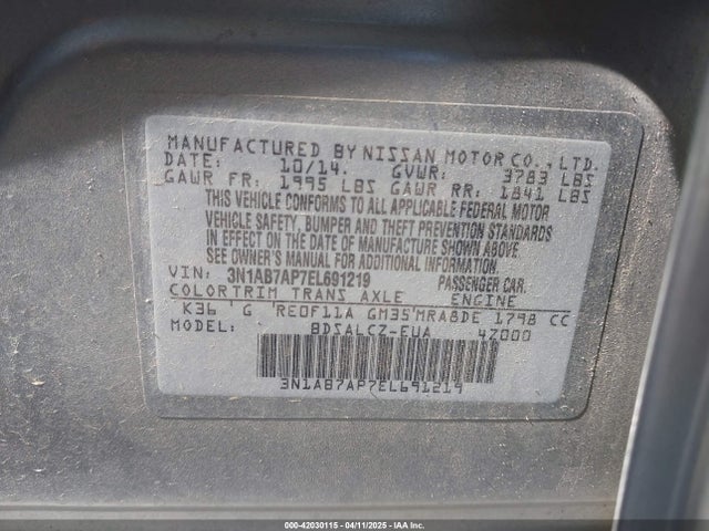 3N1AB7AP7EL691219 Nissan SENTRA S