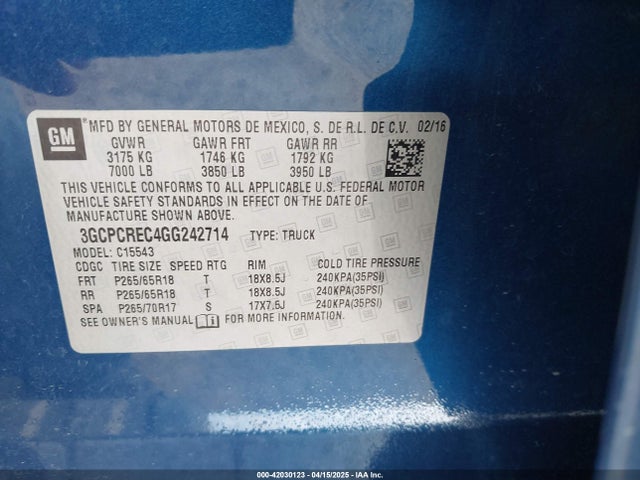 3GCPCREC4GG242714 Chevrolet Silverado 1500 1lt