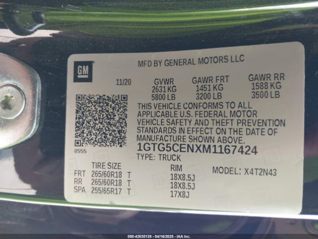 1GTG5CENXM1167424 GMC Canyon 2wd  Short Box Elevation