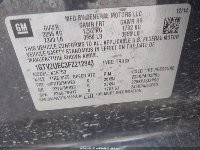 1GTV2UEC3FZ212843 GMC Sierra 1500 Sle