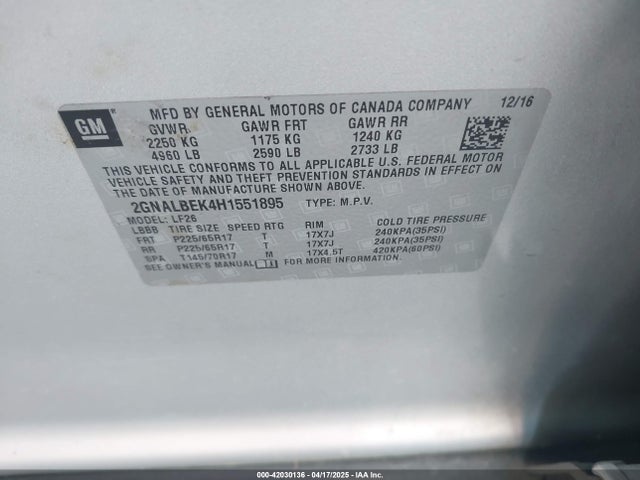 2GNALBEK4H1551895 Chevrolet EQUINOX LS