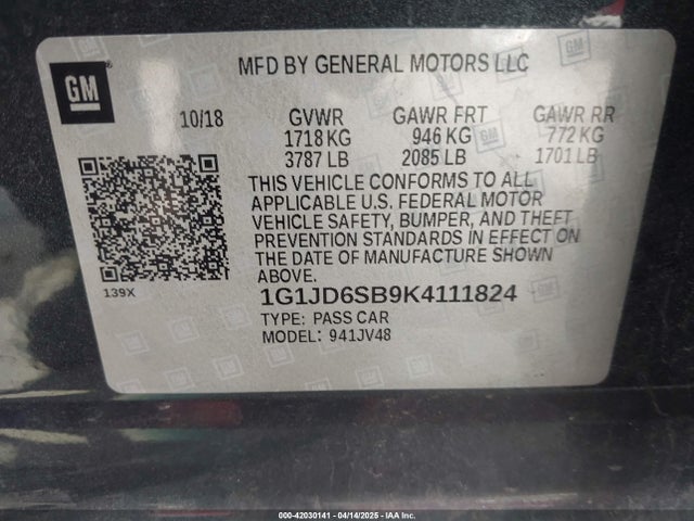 1G1JD6SB9K4111824 Chevrolet Sonic Lt Auto