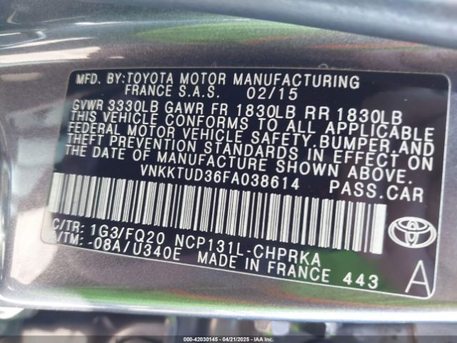 VNKKTUD36FA038614 Toyota YARIS L