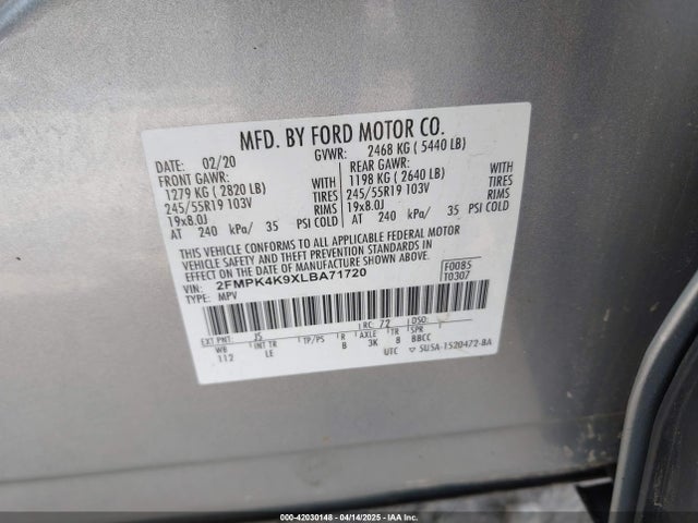 2FMPK4K9XLBA71720 Ford Edge Titanium