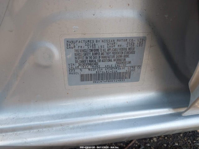 3N1CN7AP8HK414833 Nissan Versa 1.6 Sv