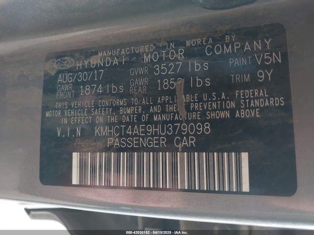 KMHCT4AE9HU379098 Hyundai ACCENT SE